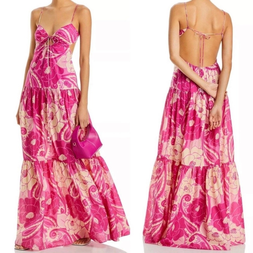 FARM Rio Pink and Cream Floral Tie-Front Maxi Dress - Picture 4 of 16